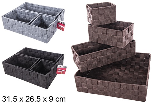 [114150] Set 4 cestas nylon color surtido negro/ gris/marron 31.5x26.5x9cm