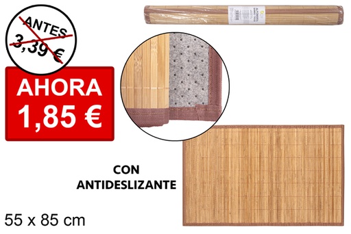 [114449] Alfombra bambú natural tiras 11 mm borde pp 55x85 cm