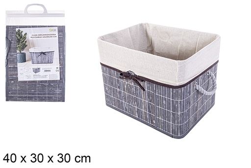 [114471] Gray folding bamboo organizer box lined with bow 40x30 cm
