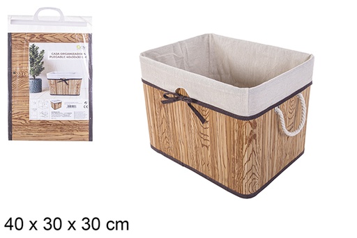 [114472] Natural folding bamboo organizer box lined with bow 40x30 cm