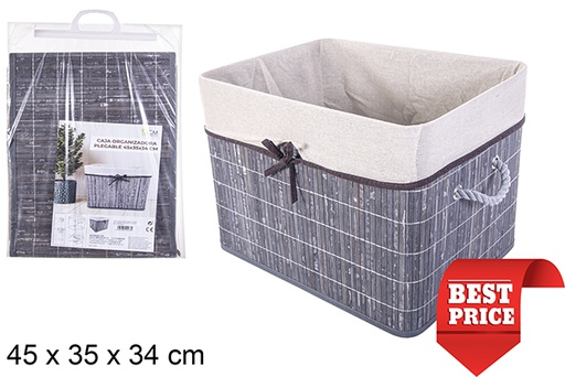 [114473] Caja organizadora bambú plegable gris forrada con lazo 45x35 cm
