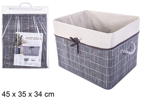 [114473] Caja organizadora bambú plegable gris forrada con lazo 45x35 cm