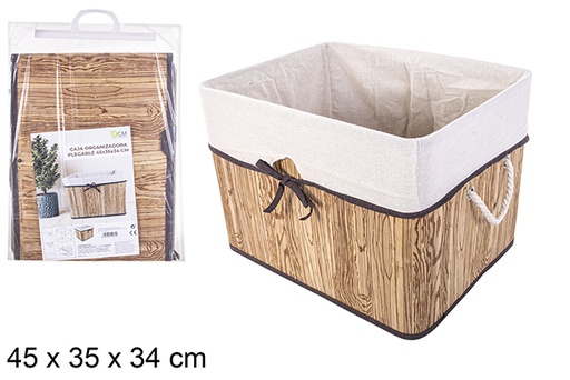 [114474] Caixa organizadora dobrável em bambu natural forrada com laço 45x35 cm