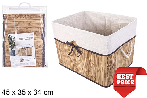 [114474] Caja organizadora bambú natural plegable forrada con lazo 45x35 cm