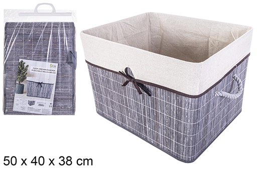 [114475] Gray folding bamboo organizer box lined with bow 50x40 cm
