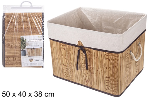 [114476] Caja organizadora bambú plegable natural forrada con lazo 50x40 cm