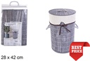 Round foldable gray bamboo laundry basket with lining 28x42 cm