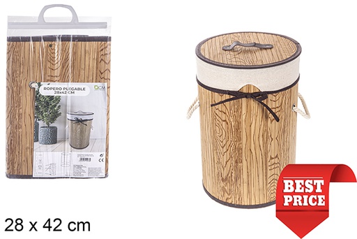 [114478] Ropero bambú plegable natural redondo con forro 28x42 cm