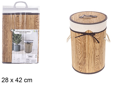 [114478] Round foldable natural bamboo laundry basket with lining 28x42 cm