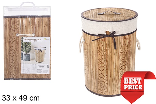 [114480] Ropero bambú plegable natural redondo con forro 33x49 cm