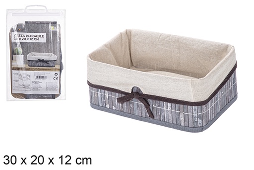 [114485] Rectangular gray folding bamboo basket lined with bow 30x20 cm