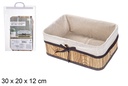 Cesta bambú plegable natural rectangular forrada con lazo 30x20 cm