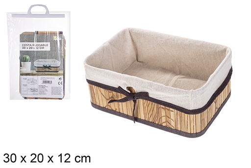 [114486] Rectangular natural folding bamboo basket lined with bow 30x20 cm