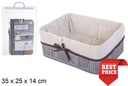 Rectangular gray folding bamboo basket lined with bow 35x25 cm