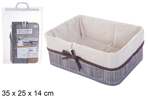 [114487] Rectangular gray folding bamboo basket lined with bow 35x25 cm