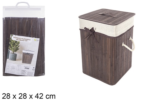 [114490] Squared foldable mahogany bamboo laundry basket with lining 28x42 cm