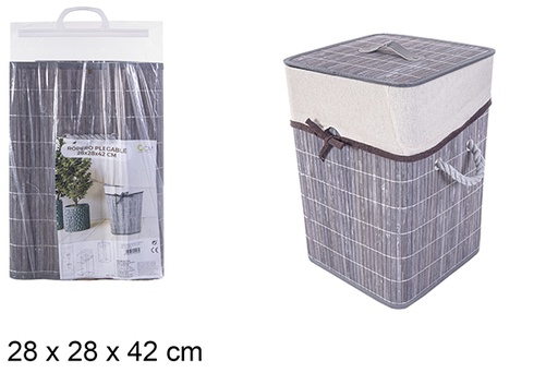 [114493] Squared foldable grey bamboo laundry basket with lining 28x42 cm