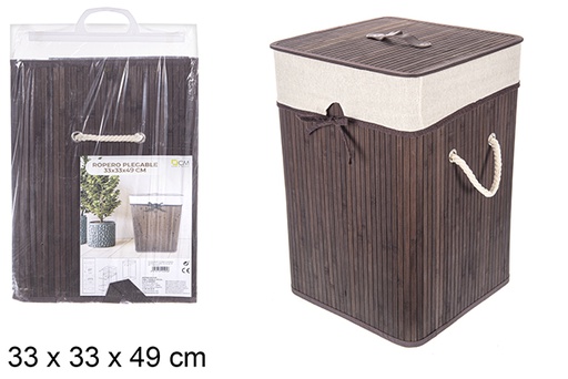 [114495] Squared foldable mahogany bamboo laundry basket with lining 33x49 cm