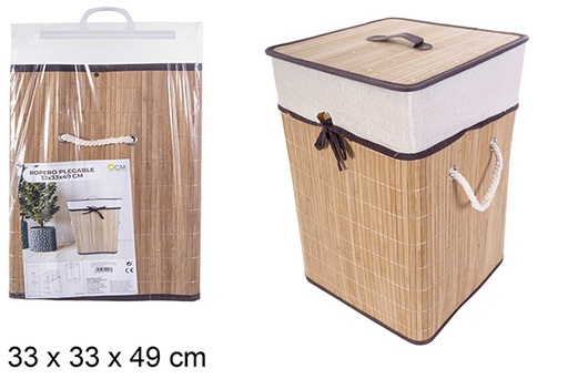 [114497] Squared foldable natural bamboo laundry basket with lining 33x49 cm