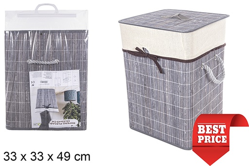 [114498] Cesto portabiancheria quadrato pieghevole grigio bambù foderato 33x49 cm