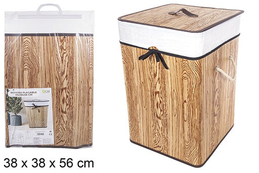 [114499] Cesto de roupa suja quadrado dobrável em bambu natural com forro 38x56 cm