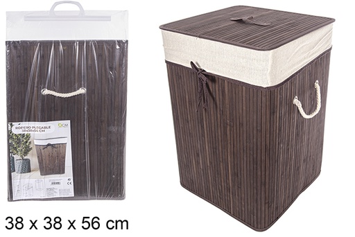 [114500] Squared foldable mahogany bamboo laundry basket with lining 38x56 cm