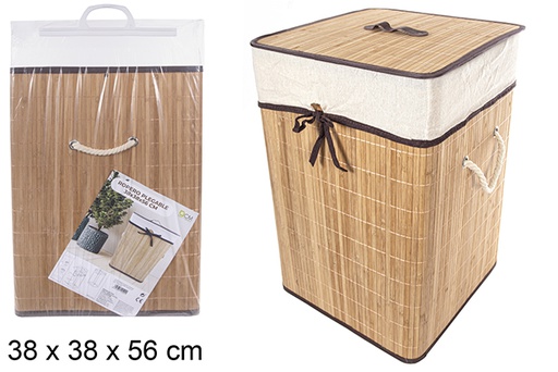[114502] Squared foldable natural bamboo laundry basket with lining 38x56 cm