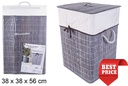 Squared foldable grey bamboo laundry basket with lining 38x56 cm