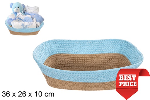 [114519] Turquoise natural rectangular paper rope basket 36x26 cm