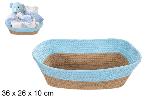 [114519] Turquoise natural rectangular paper rope basket 36x26 cm