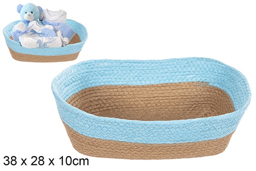 [114520] Turquoise natural rectangular paper rope basket 38x28 cm
