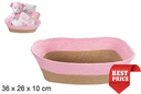 Cesta cuerda papel rectangular natural rosa 36x26 cm