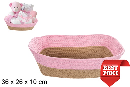 [114521] Cesto de corda de papel retangular natural rosa 36x26 cm