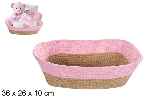 [114521] Pink natural rectangular paper rope basket 36x26 cm