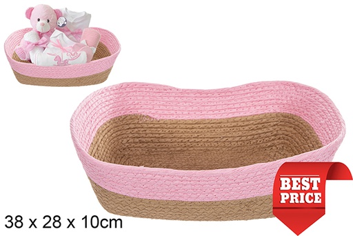 [114522] Cesta de corda de papel retangular natural rosa 38x28 cm