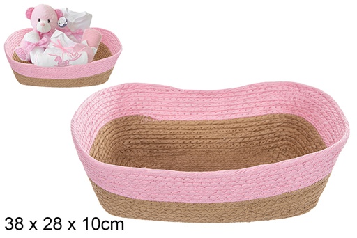 [114522] Pink natural rectangular paper rope basket 38x28 cm