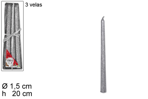 [114633] 3 velas lisa plata purpurina 20cm