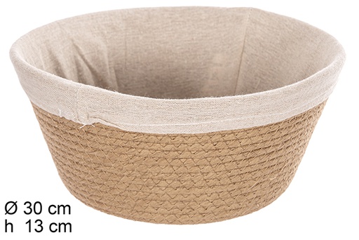 [114663] Round natural paper rope basket with fabric 30 cm