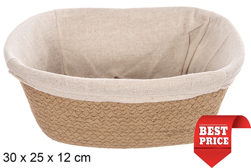 [114665] Rectangular natural paper rope basket with fabric 30x25 cm