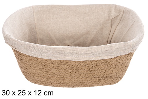 [114665] Rectangular natural paper rope basket with fabric 30x25 cm
