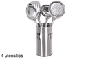 Porta cubiertos con 4 utensilios cocina acero inoxidable