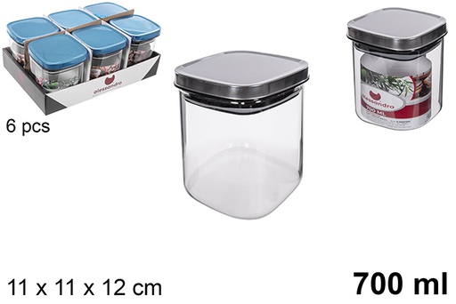 [114683] Barattolo quadrato borosilicato coperchio acciaio 700 ml