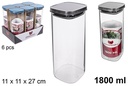 Bote borosilicato cuadrado tapa acero 1.800 ml