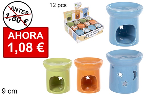 [114722] Round ceramic burner assorted colors decorated stars 9 cm