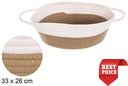 Cesta ovalada cuerda algodón con asas blanco/natural 33x26 cm
