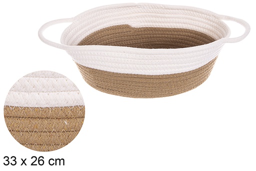 [114759] Cesta ovalada cuerda algodón con asas blanco/natural 33x26 cm