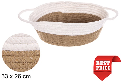 [114759] Oval cotton rope basket with white/natural handles 33x26 cm