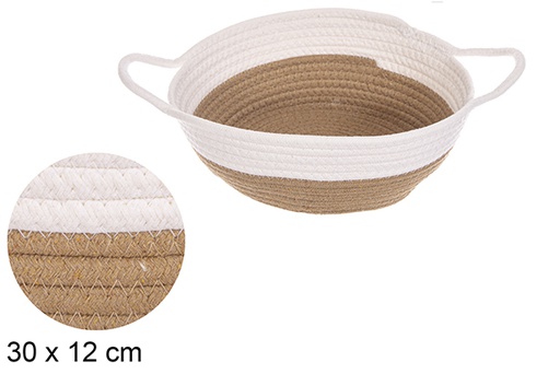[114760] Round cotton rope basket with white/natural handles 30x12 cm