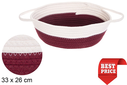 [114761] Cesto oval em corda de algodão com alças brancas/cobre 33x26 cm