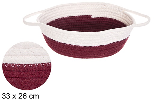 [114761] Oval cotton rope basket with white/copper handles 33x26 cm